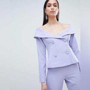 NWT ASOS Lavish Alice Bardot Double Breasted Tuxedo Jacket Lavender Lilac Sz 2
